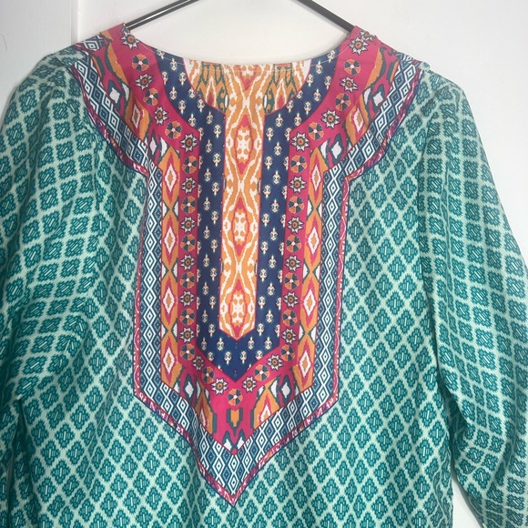 Urban CoCo Boho Print Tassel Toe Front Tunic Top/Dress size M Turquoise - Picture 9 of 14